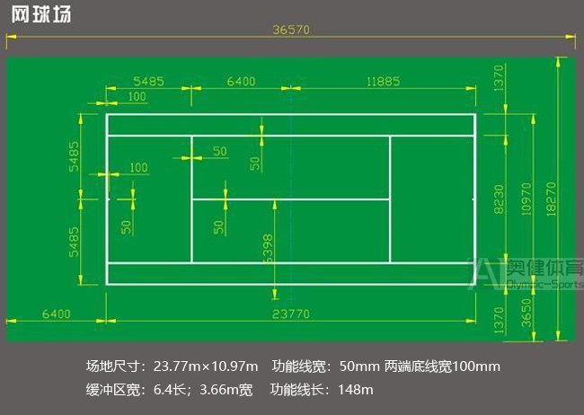 標準網球場尺寸圖示意圖